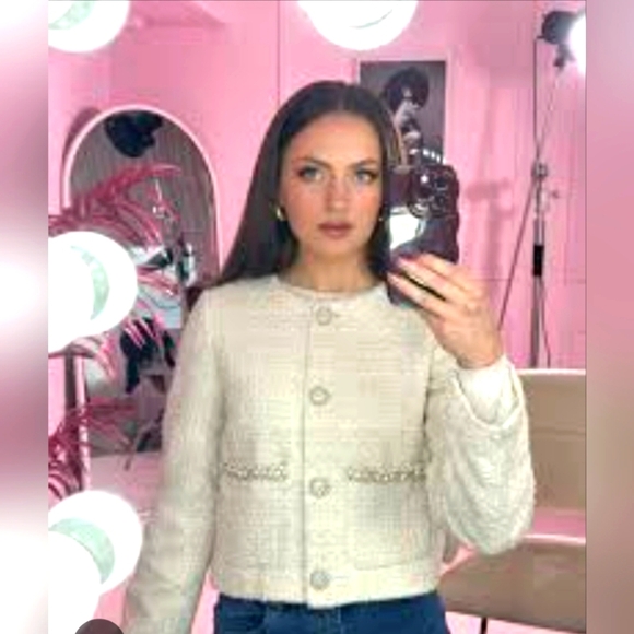 Dance & Marvel Elegant Ivory HEART Button-Up Blazer With Pockets - Picture 11 of 11